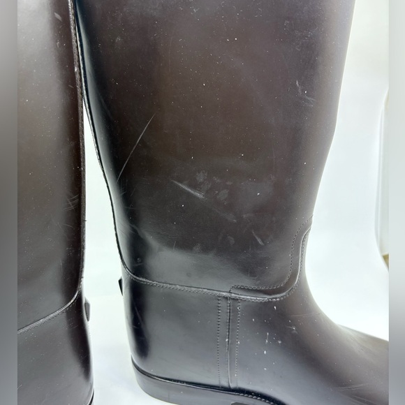 Tory Burch Riding/ Rain Boots Dark Brown Yellow Rubber Waterproof Women's 10 - Picture 8 of 14